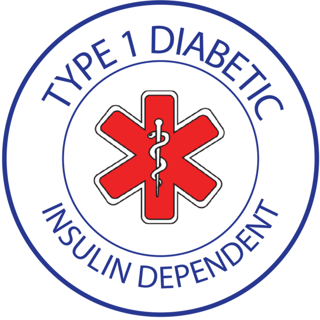 Medical Alert Sticker that says Type 1 Diabetic Insulin Dependent